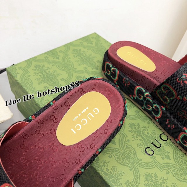 gucci2022新款女士一字拖鞋 古馳Summer最新限量厚底拖鞋 dx1128